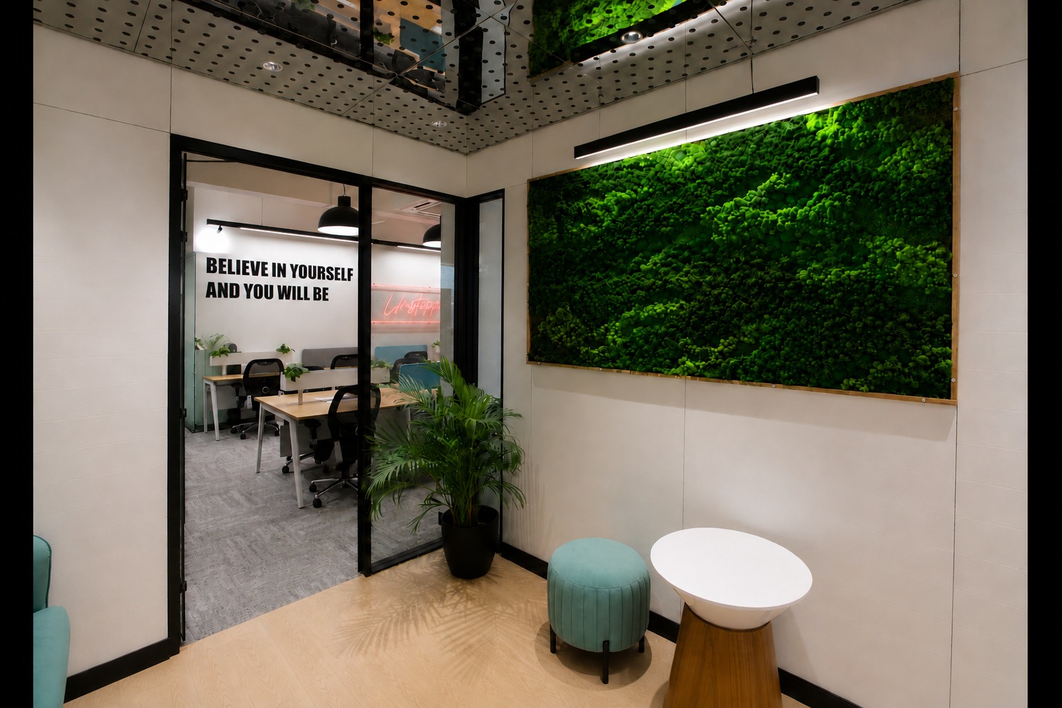 Mofis lounge and green wall